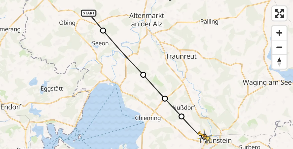 Flugroute Rettungshubschrauber Obing - Traunstein Hospital, 04 September 2026, 13:08