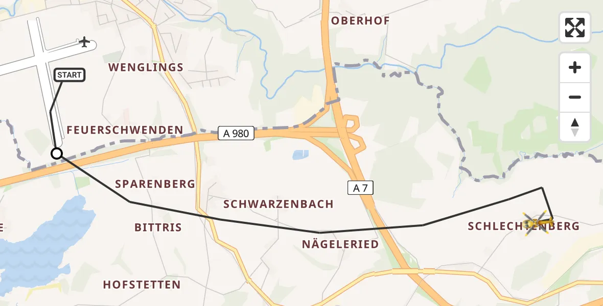 Flugroute Rettungshubschrauber Kempten-Durach Flugplatz - Sulzberg, 04 September 2026, 13:10