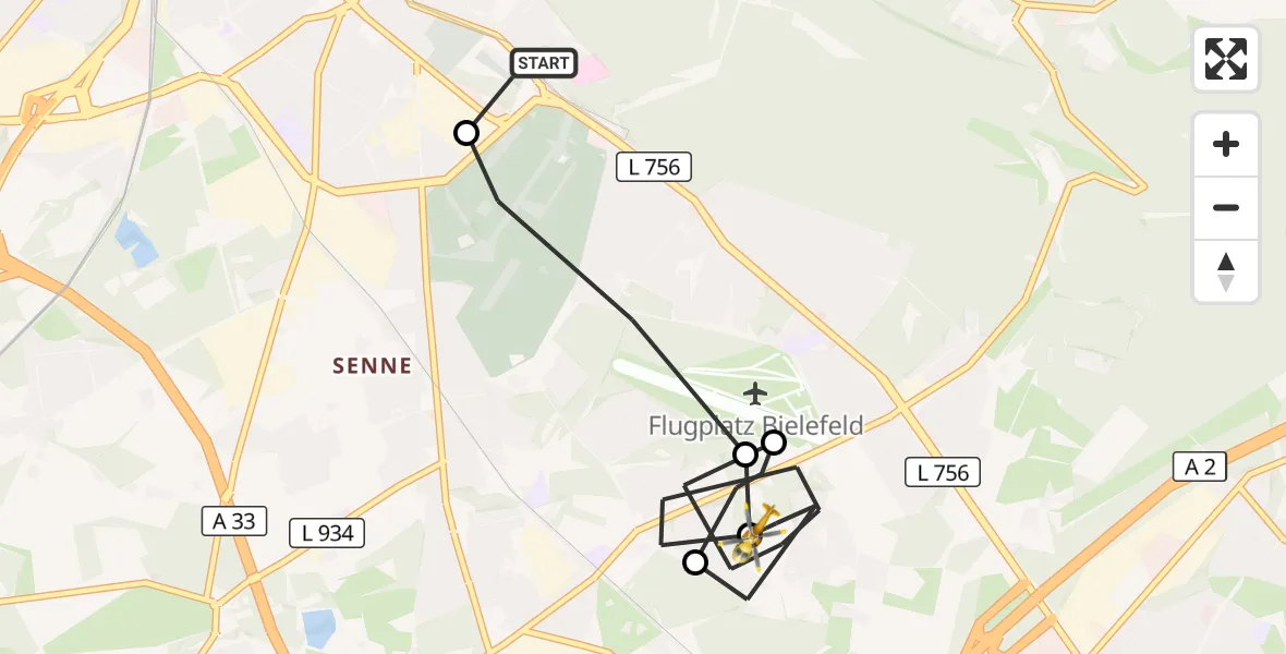 Flugroute Rettungshubschrauber Luftrettungszentrum Bielefeld - Bielefeld, 04 September 2026, 13:10
