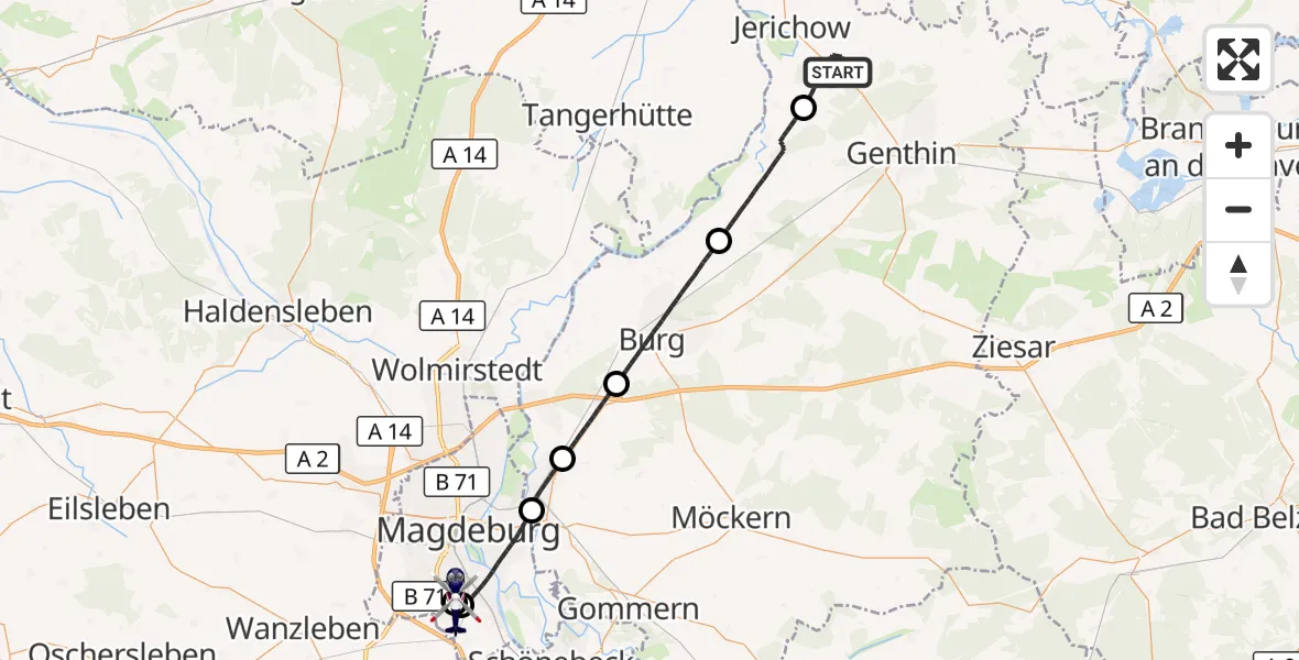 Flugroute Polizeihubschrauber Jerichow - Magdeburg, 04 September 2026, 13:12