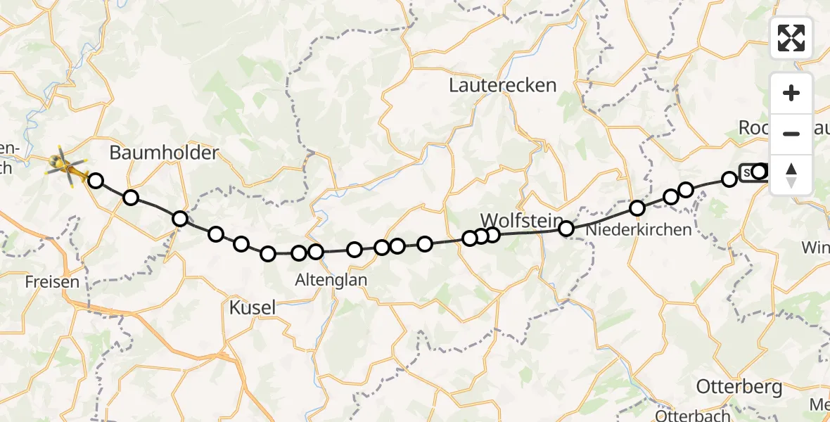 Flugroute Rettungshubschrauber Rockenhausen - Berglangenbach, 04 September 2026, 13:16