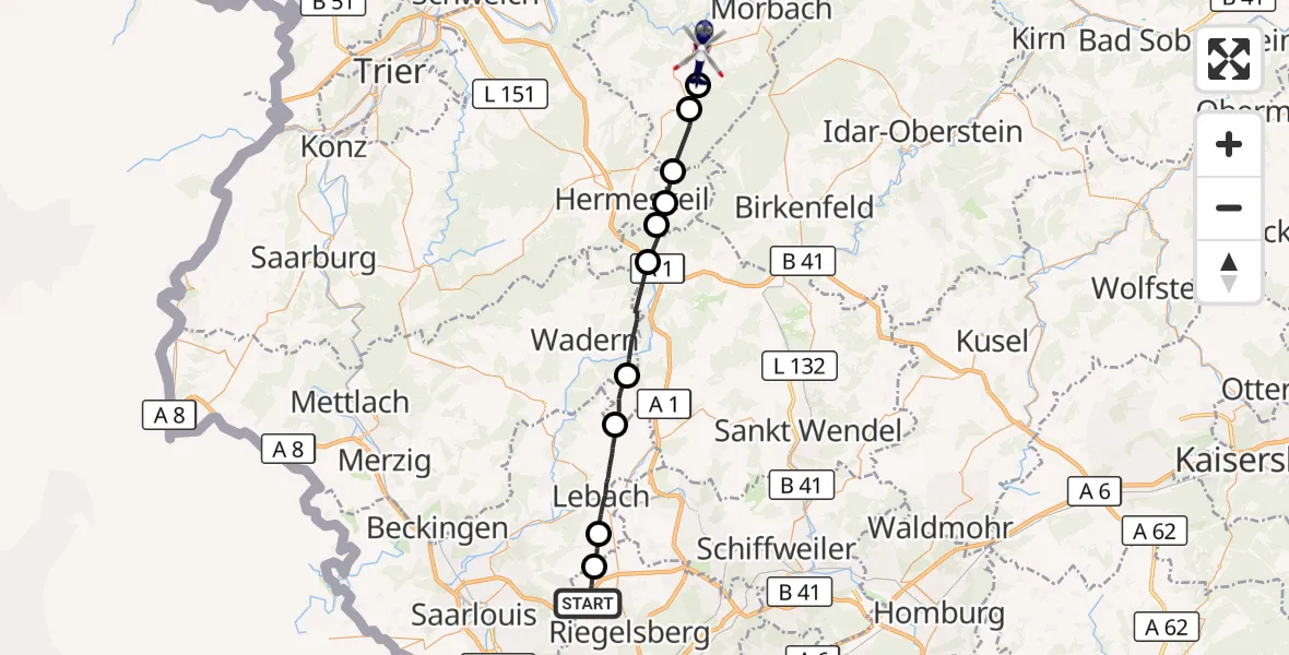 Flugroute Polizeihubschrauber Heusweiler - Immert, 04 September 2026, 13:20