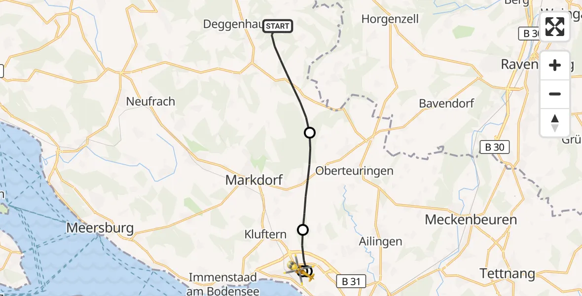 Flugroute Rettungshubschrauber Deggenhausertal - Friedrichshafen Hospital, 04 September 2026, 13:24