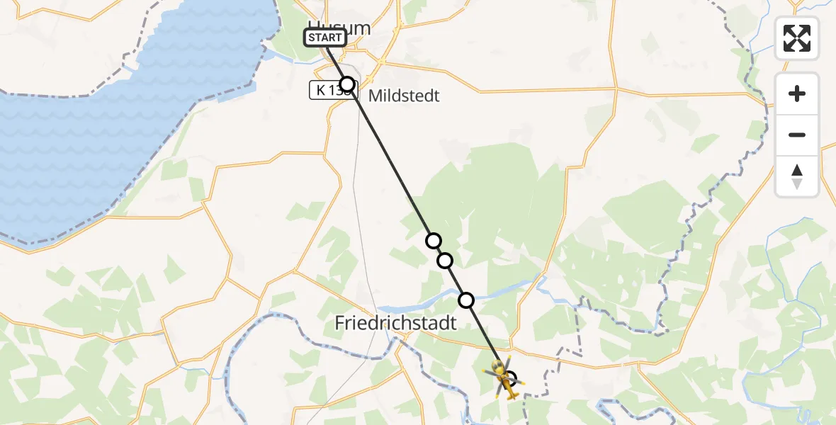 Flugroute Ambulanzhubschrauber Husum - Drage, 04 September 2026, 13:30