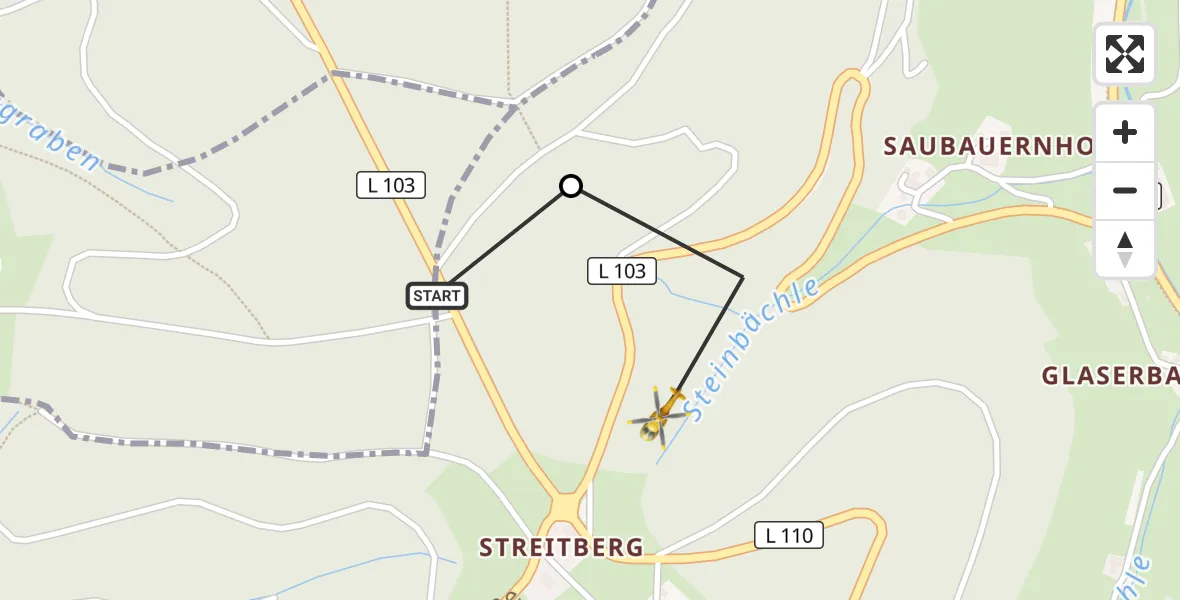 Flugroute Ambulanzhubschrauber Ettenheim - Schuttertal, 04 September 2026, 13:31