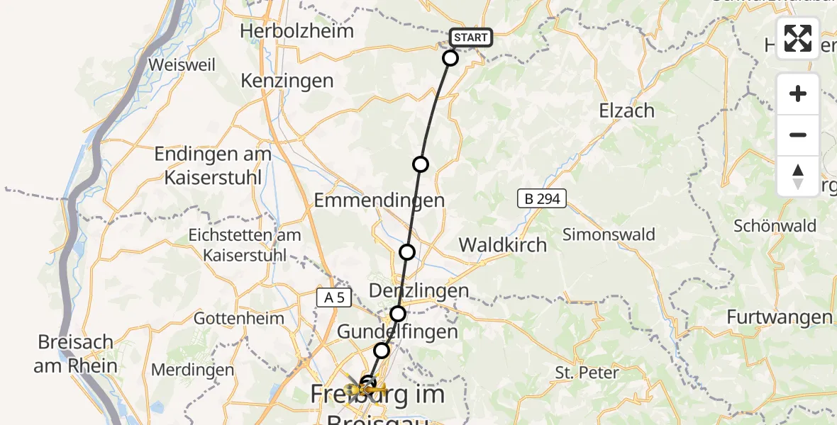 Flugroute Ambulanzhubschrauber Schuttertal - Freiburg University Hospital Heliport 1, 04 September 2026, 13:34