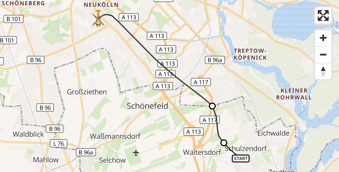 Flugroute Rettungshubschrauber Schulzendorf - Berlin, 04 September 2026, 13:46