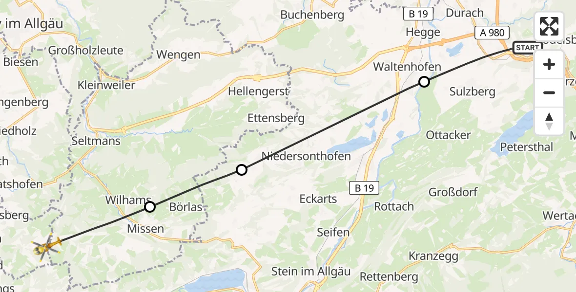 Flugroute Rettungshubschrauber Sulzberg - Missen-Wilhams, 04 September 2026, 13:51