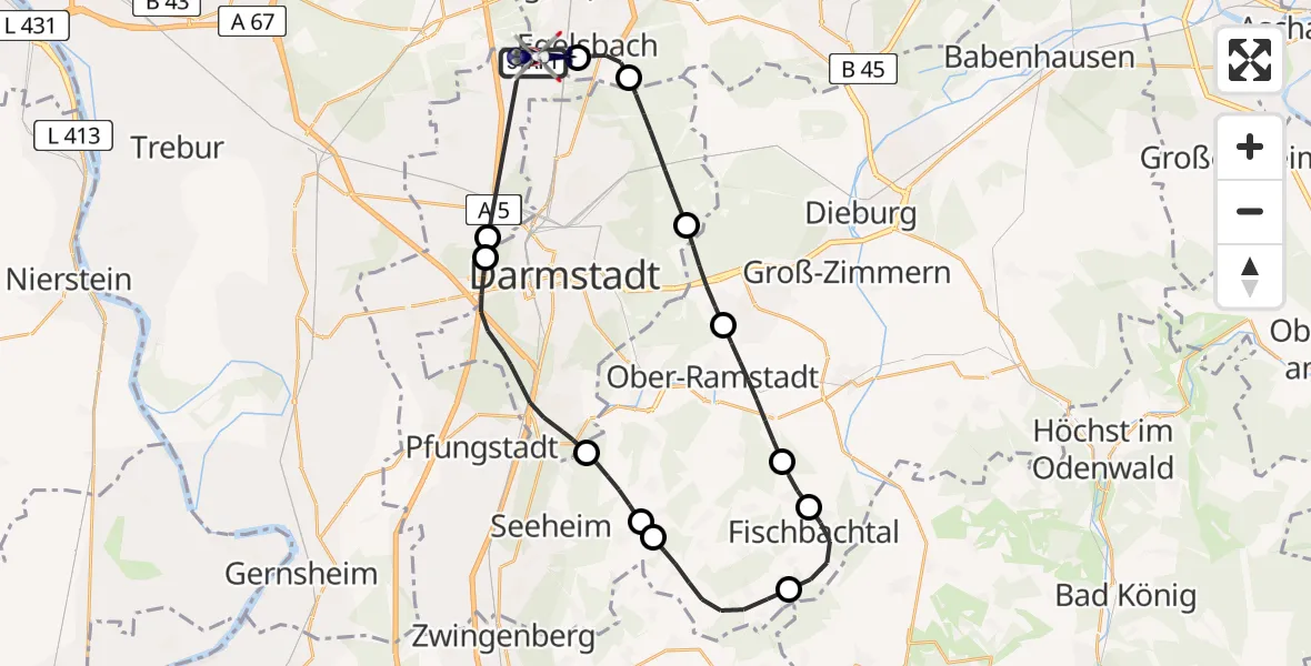 Flugroute Polizeihubschrauber Flughafen Frankfurt-Egelsbach - Flughafen Frankfurt-Egelsbach, 04 September 2026, 13:54