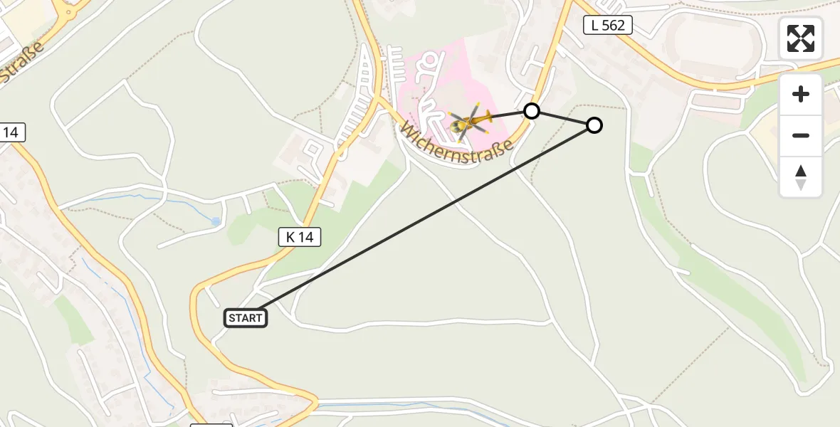 Flugroute Rettungshubschrauber Siegen - Evangelisches Jung-Stilling Hospital, 04 September 2026, 13:58