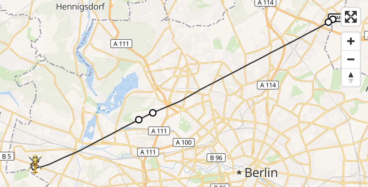 Flugroute Rettungshubschrauber Helios Clinic Berlin-Buch - Berlin, 04 September 2026, 13:58