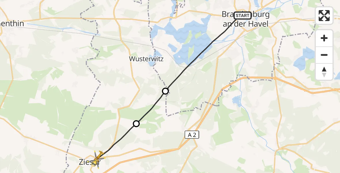 Flugroute Rettungshubschrauber Brandenburg an der Havel - Ziesar, 04 September 2026, 14:00