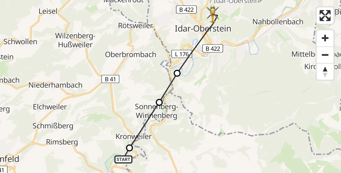 Flugroute Rettungshubschrauber Nohen - Idar-Oberstein, 04 September 2026, 14:04
