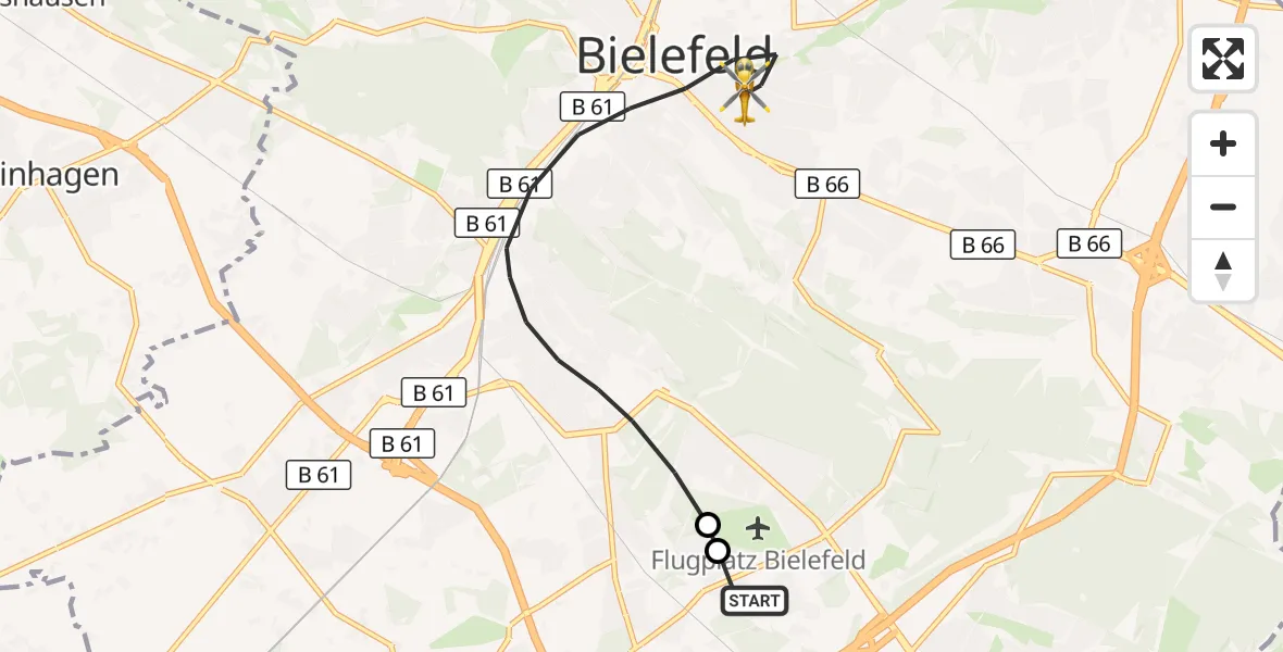 Flugroute Rettungshubschrauber Bielefeld - Bielefeld, 04 September 2026, 14:09