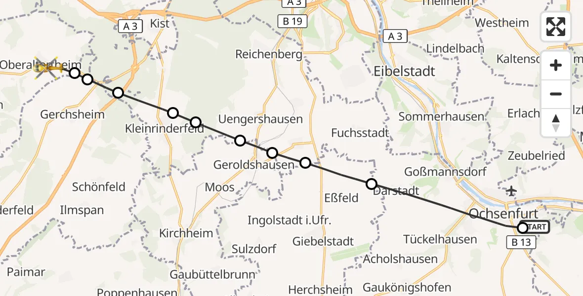 Flugroute Rettungshubschrauber Ochsenfurt Hospital - Altertheim, 04 September 2026, 14:10