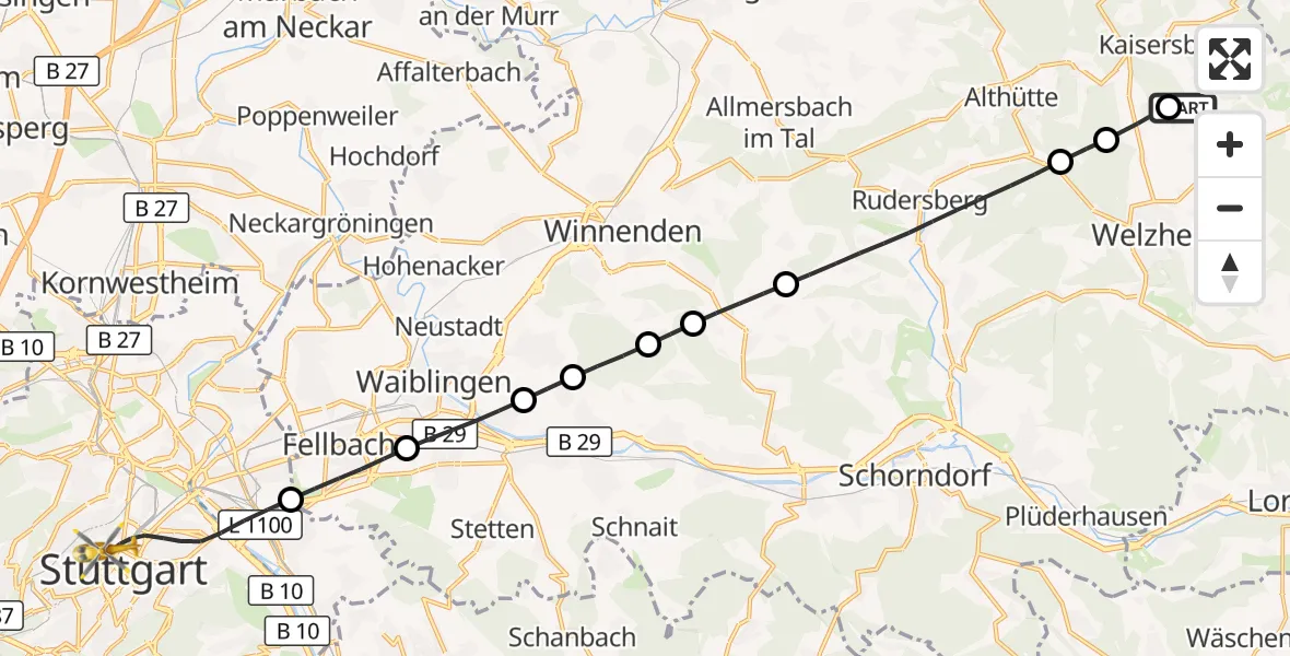 Flugroute Rettungshubschrauber Kaisersbach - Stuttgart, 04 September 2026, 14:11