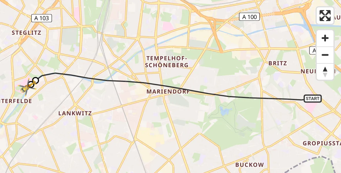 Flugroute Rettungshubschrauber Berlin - Charité Clinic Benjamin Franklin Campus, 04 September 2026, 14:17