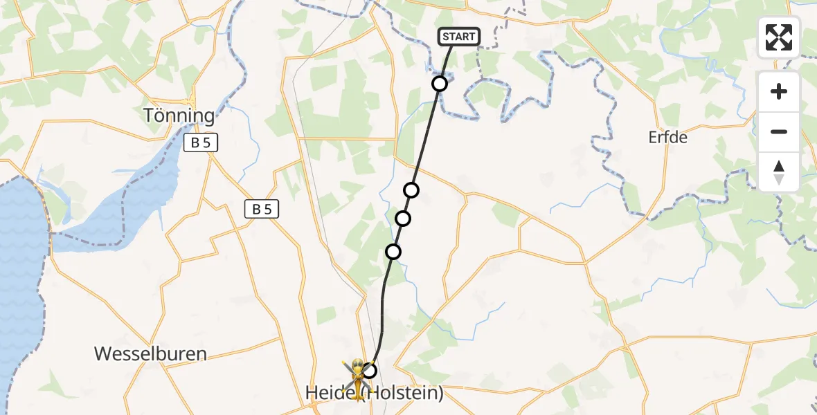 Flugroute Ambulanzhubschrauber Drage - Heide, 04 September 2026, 14:19