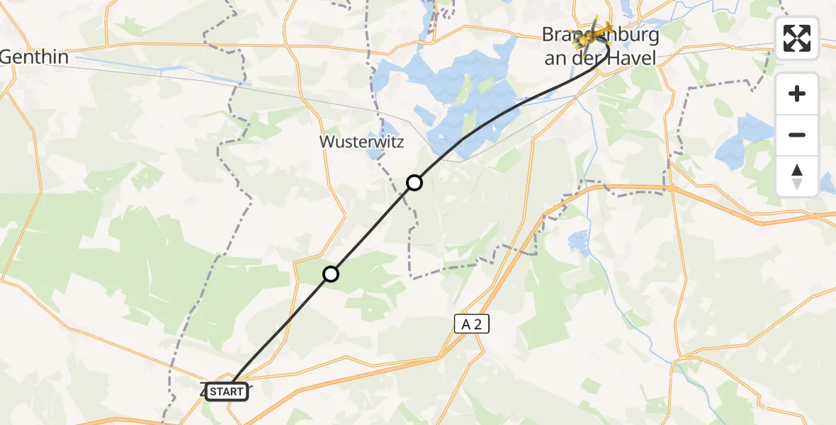 Flugroute Rettungshubschrauber Ziesar - Brandenburg an der Havel, 04 September 2026, 14:28