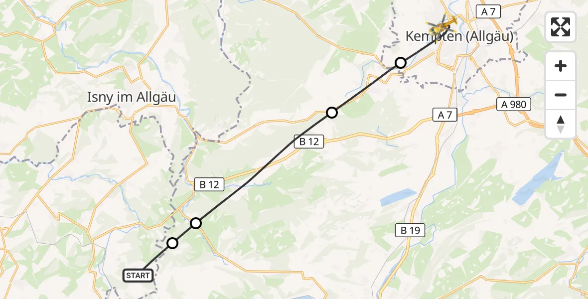 Flugroute Rettungshubschrauber Stiefenhofen - Kempten (Allgäu), 04 September 2026, 14:29