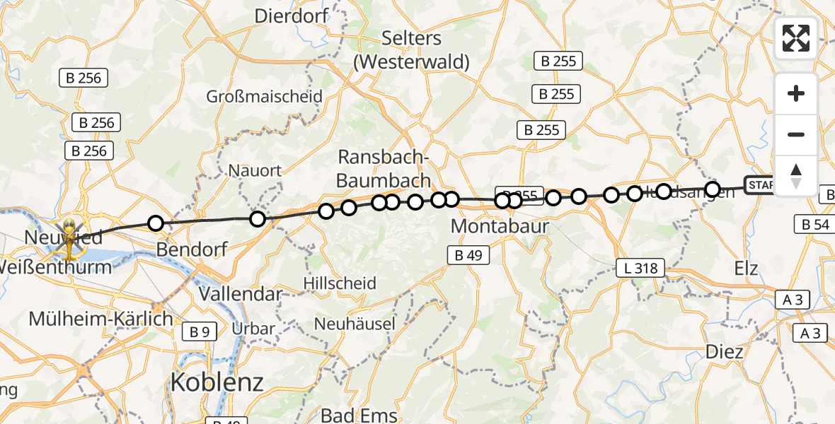 Flugroute Rettungshubschrauber Hadamar - Neuwied, 04 September 2026, 14:40