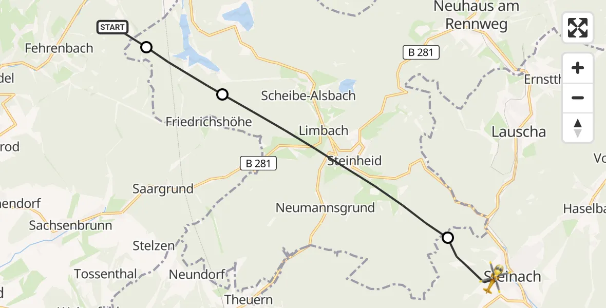 Flugroute Rettungshubschrauber Masserberg - Steinach, 04 September 2026, 14:40