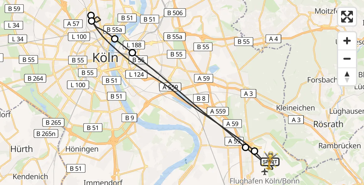 Flugroute Rettungshubschrauber Köln Bonn Flughafen - Köln Bonn Flughafen, 04 September 2026, 14:40