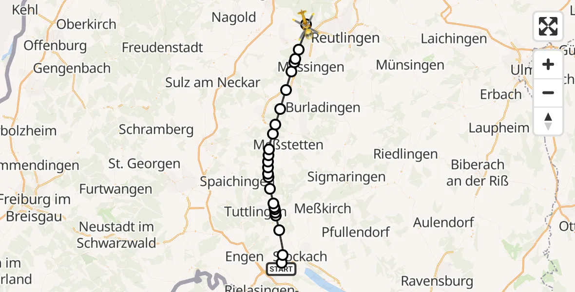 Flugroute Rettungshubschrauber Steißlingen - Tübingen University Hospital, 04 September 2026, 14:43