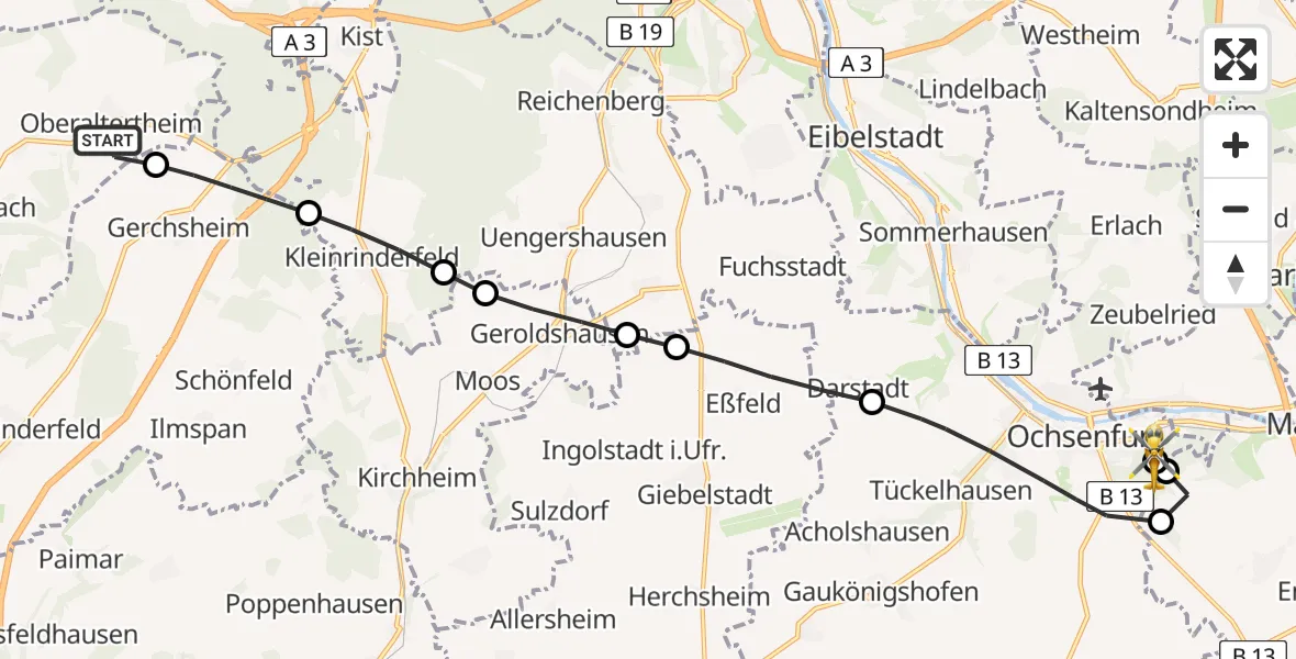Flugroute Rettungshubschrauber Altertheim - Ochsenfurt Hospital, 04 September 2026, 14:43