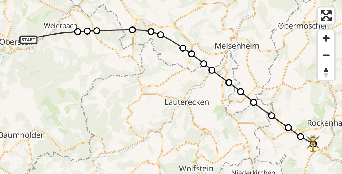 Flugroute Rettungshubschrauber Idar-Oberstein - Rockenhausen, 04 September 2026, 14:44
