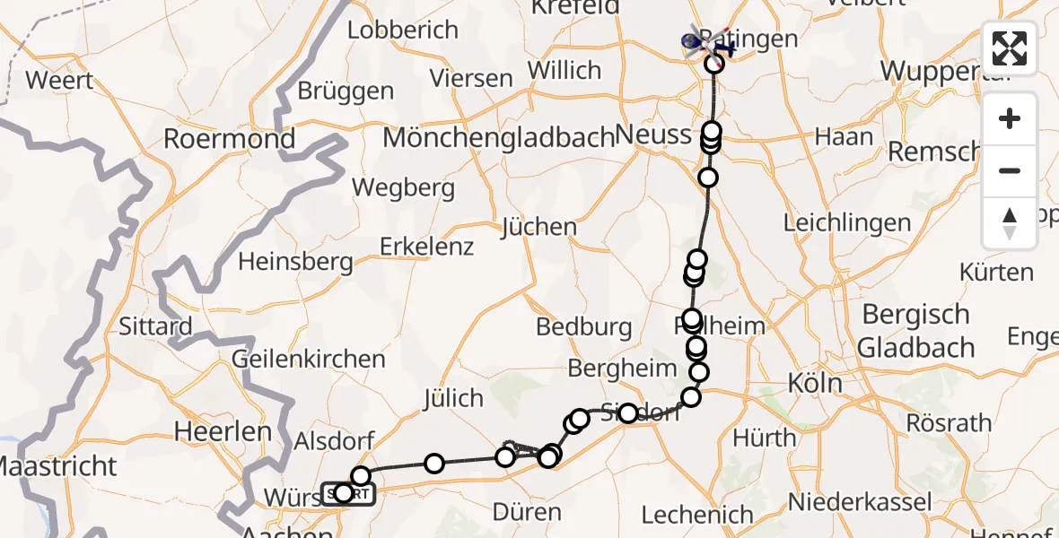 Flugroute Polizeihubschrauber Aachen-Merzbrück Flughafen - Düsseldorf Flughafen, 04 September 2026, 15:01