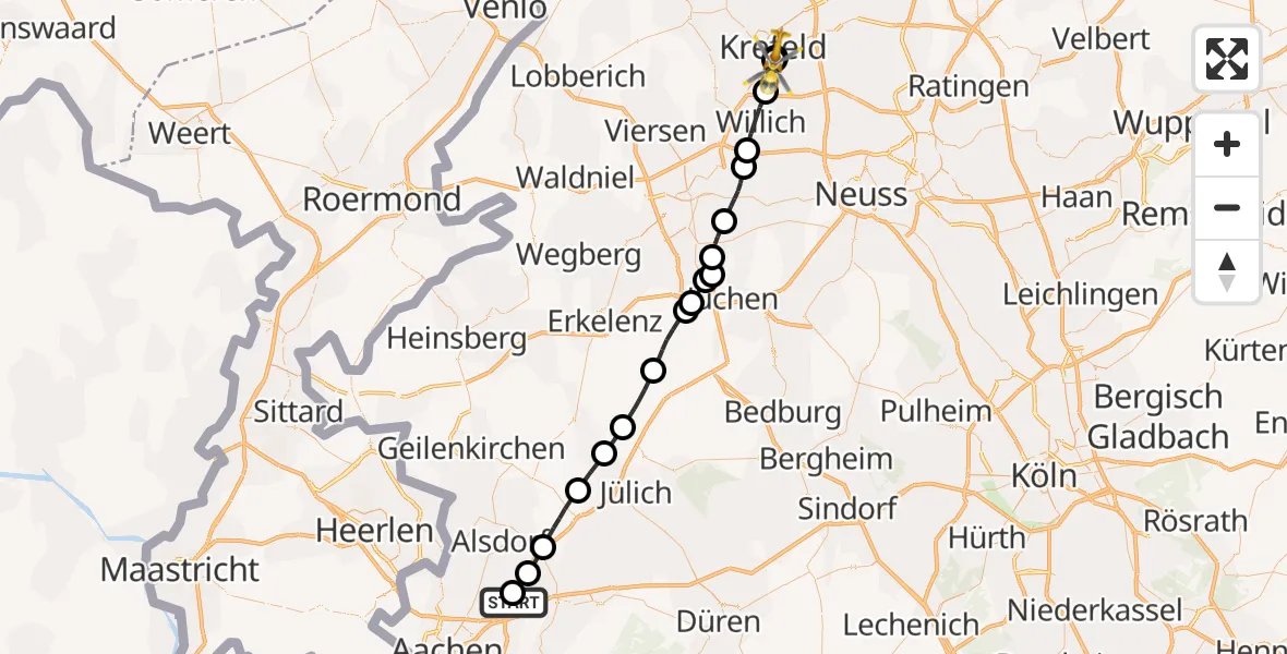 Flugroute Rettungshubschrauber Aachen-Merzbrück Flughafen - Helios Clinic Krefeld, 04 September 2026, 15:03