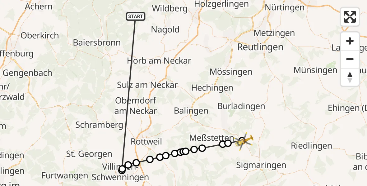 Flugroute Ambulanzhubschrauber Altensteig - Winterlingen, 04 September 2026, 15:05