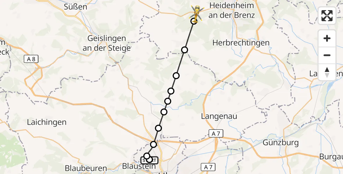 Flugroute Rettungshubschrauber Ulm Military Hospital Emergency - Steinheim am Albuch, 04 September 2026, 15:07