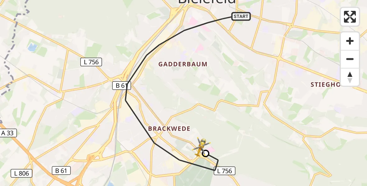 Flugroute Rettungshubschrauber Bielefeld - Luftrettungszentrum Bielefeld, 04 September 2026, 15:13