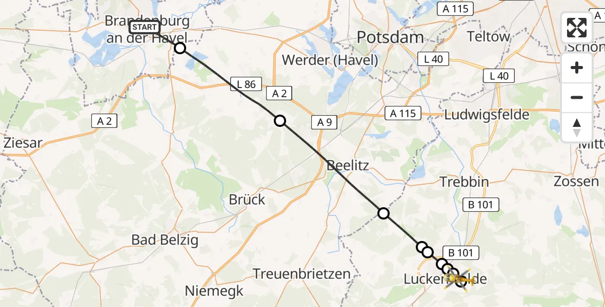 Flugroute Rettungshubschrauber Brandenburg an der Havel - Luckenwalde, 04 September 2026, 15:19