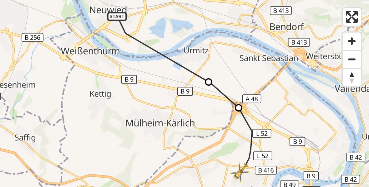 Flugroute Rettungshubschrauber Neuwied - Koblenz, 04 September 2026, 15:19