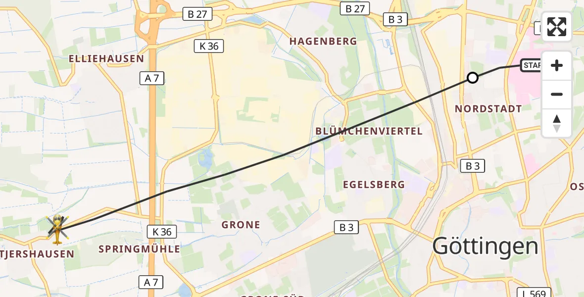 Flugroute Rettungshubschrauber Göttingen University Clinic Hubschrauberlandeplatz - Göttingen, 04 September 2026, 15:22