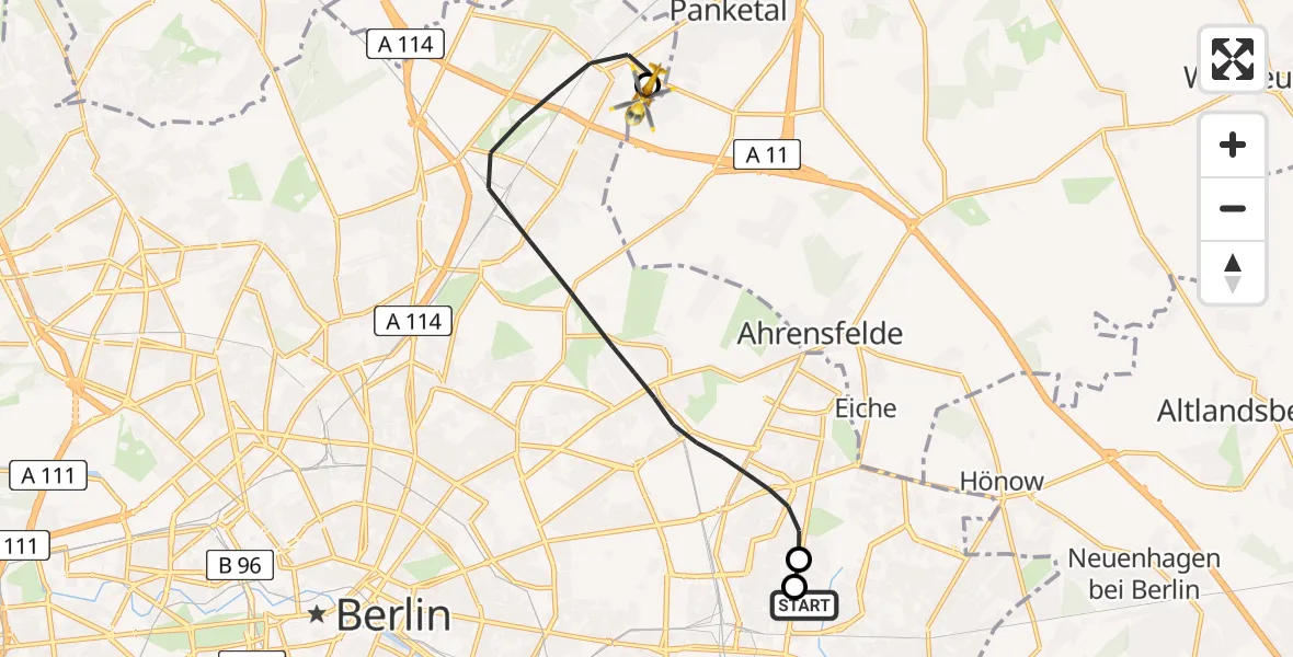 Flugroute Rettungshubschrauber Berlin Emergency Hospital - Helios Clinic Berlin-Buch, 04 September 2026, 15:27
