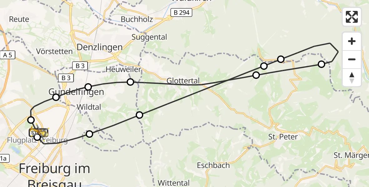 Flugroute Ambulanzhubschrauber Freiburg im Breisgau Flugplatz - Freiburg im Breisgau Flugplatz, 04 September 2026, 15:28