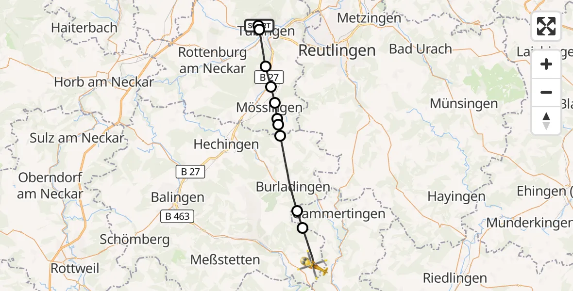Flugroute Rettungshubschrauber Tübingen University Hospital - Winterlingen, 04 September 2026, 15:29