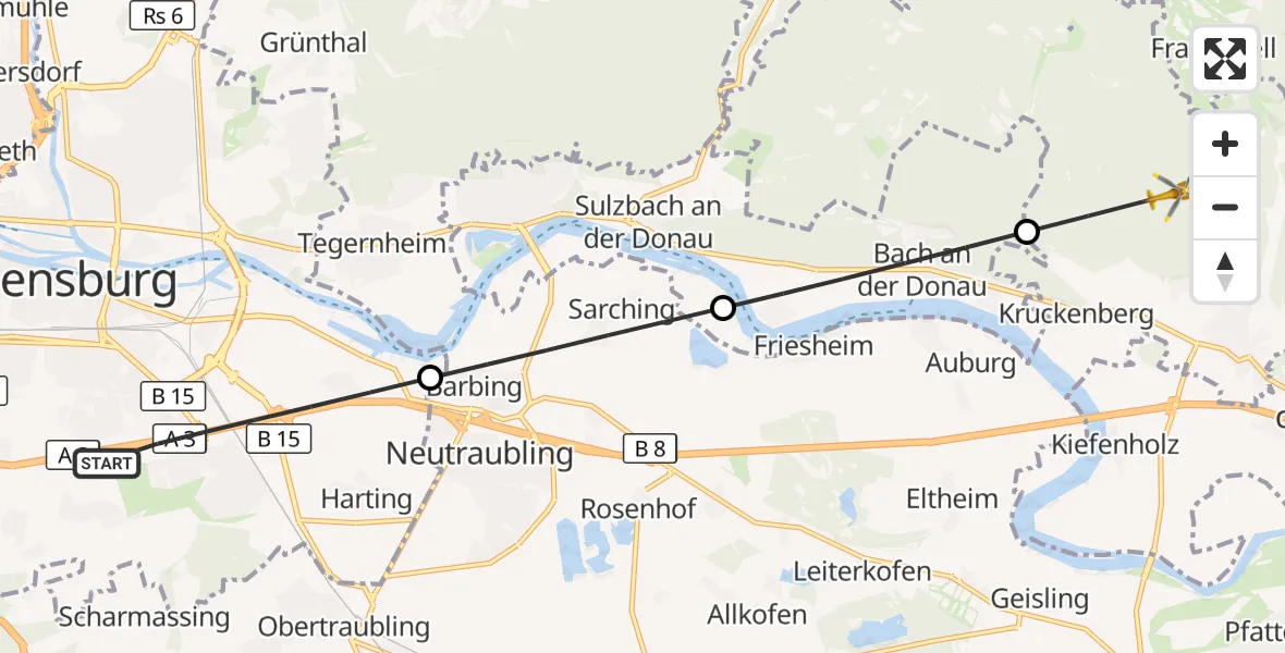 Flugroute Rettungshubschrauber Regensburg - Wiesent, 04 September 2026, 15:31