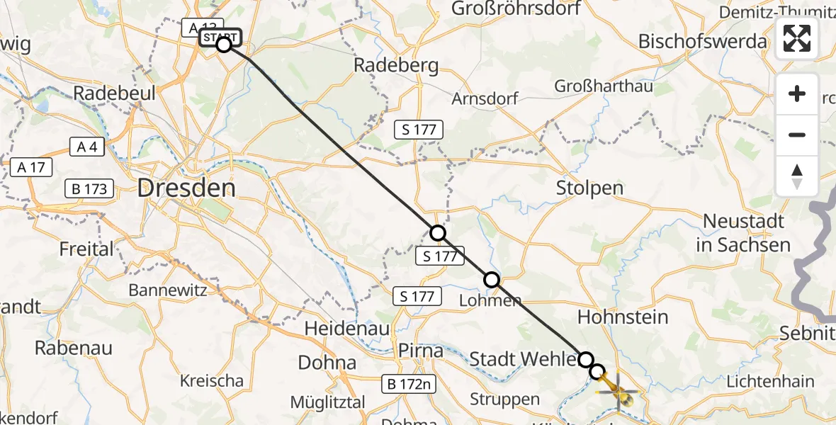 Flugroute Rettungshubschrauber Dresden Flughafen - Bad Schandau, 04 September 2026, 15:42