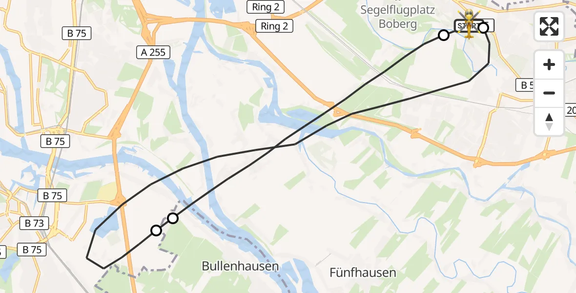 Flugroute Rettungshubschrauber Christoph Hansa ADAC Hubschrauberlandeplatz - Christoph Hansa ADAC Hubschrauberlandeplatz, 04 September 2026, 15:49
