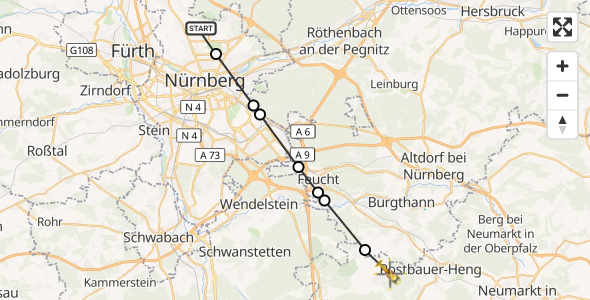 Flugroute Ambulanzhubschrauber Flughafen Nuremberg - Pyrbaum, 04 September 2026, 15:50