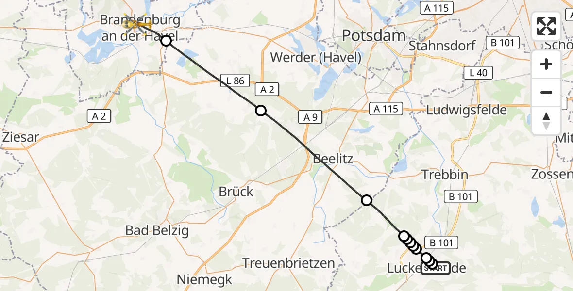 Flugroute Rettungshubschrauber Luckenwalde - Brandenburg an der Havel, 04 September 2026, 15:53