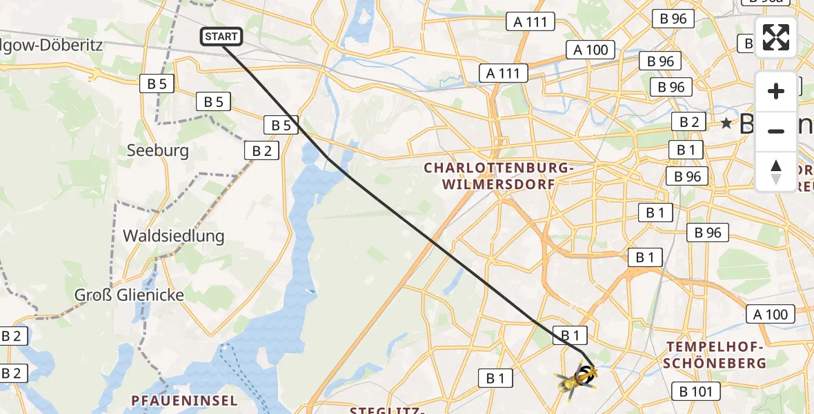 Flugroute Rettungshubschrauber Berlin - Charité Clinic Benjamin Franklin Campus, 04 September 2026, 15:55