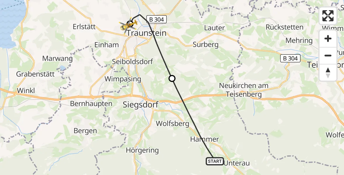 Flugroute Rettungshubschrauber Siegsdorf - Traunstein Hospital, 04 September 2026, 15:56