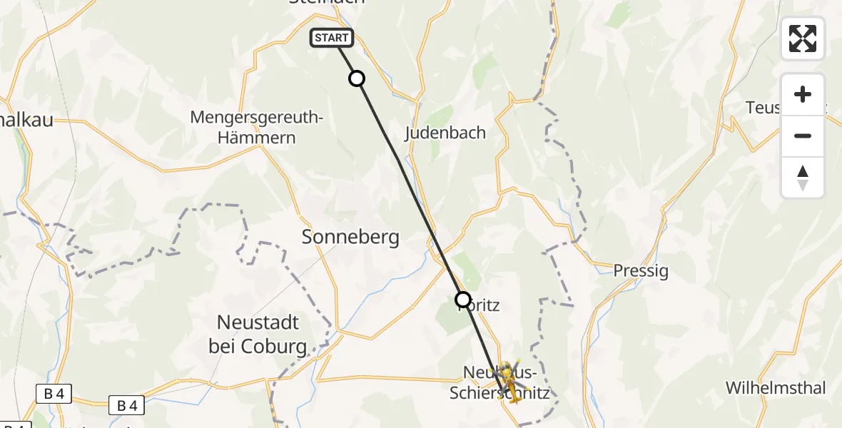 Flugroute Rettungshubschrauber Steinach - Föritztal, 04 September 2026, 16:06