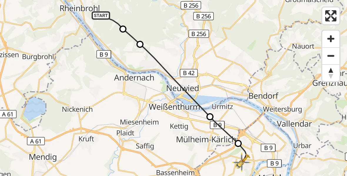 Flugroute Rettungshubschrauber Hammerstein - Koblenz, 04 September 2026, 16:11